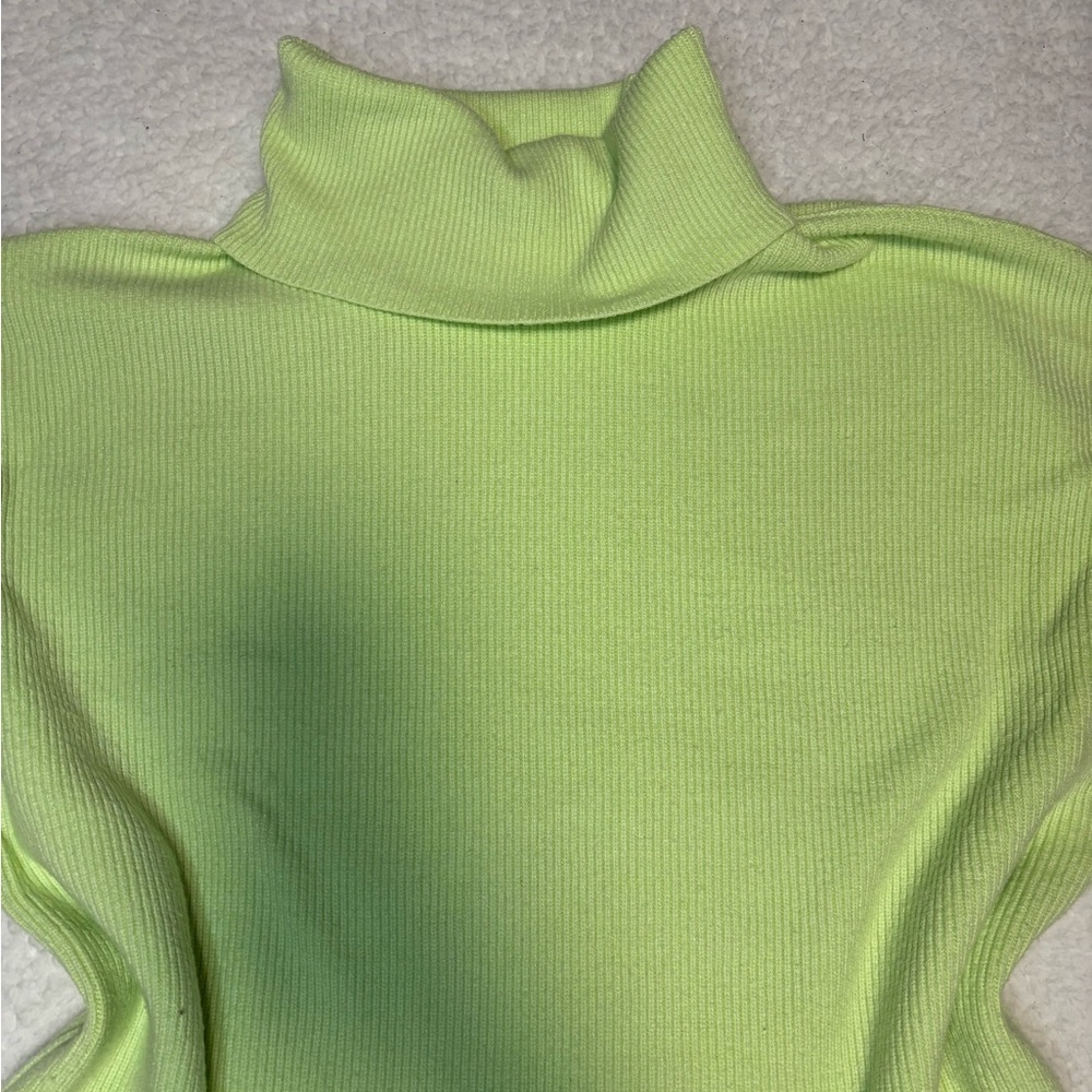 Free People Women Lime Green Softly Structure Cowl Neck Sweater - Picture 3 of 12
